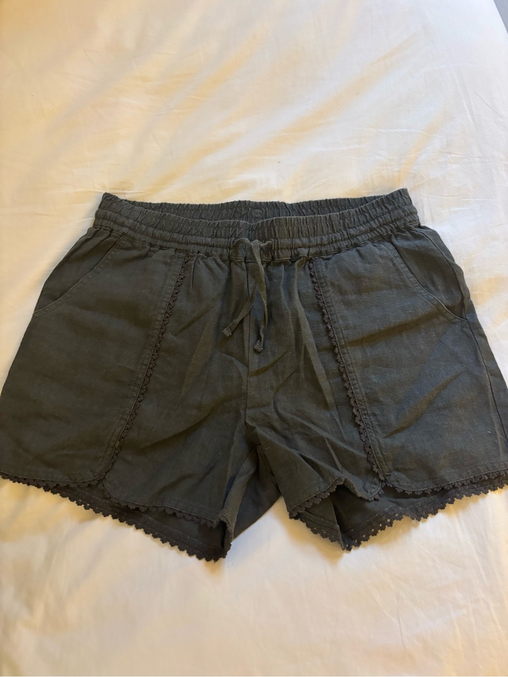 Caslon Charcoal Crochet-Trim High-Waist Shorts